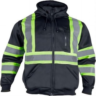 Beli ANSI/ISEA 107-2015 Sesuai 100% Polyester Fleece Lining Safety Reflective Jacket dengan Hoodie Musim Dingin pembuatan online
