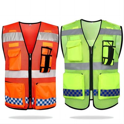 Harga yang bagus 120gsm Rompi Keselamatan Reflektif Pekerja Konstruksi Jaket Reflektor Oranye Ringan on line