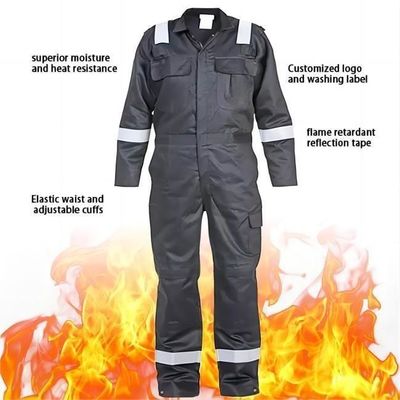 Harga yang bagus Setelan Coverall Keselamatan Bernapas Tahan Api 330gsm untuk Pakaian Kerja Industri on line
